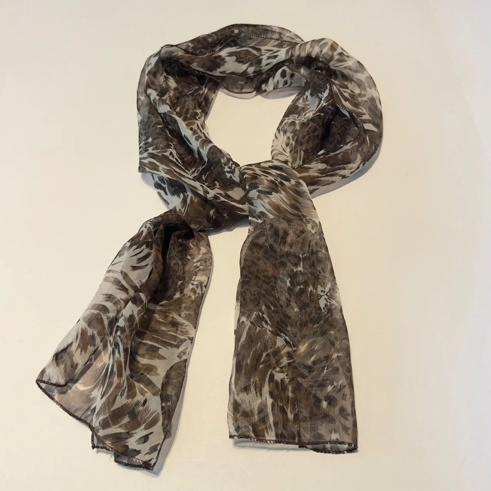 Safari Scarf Brown Abstract Animal Print Vintage 40x30 Sheer Lightweight Chic